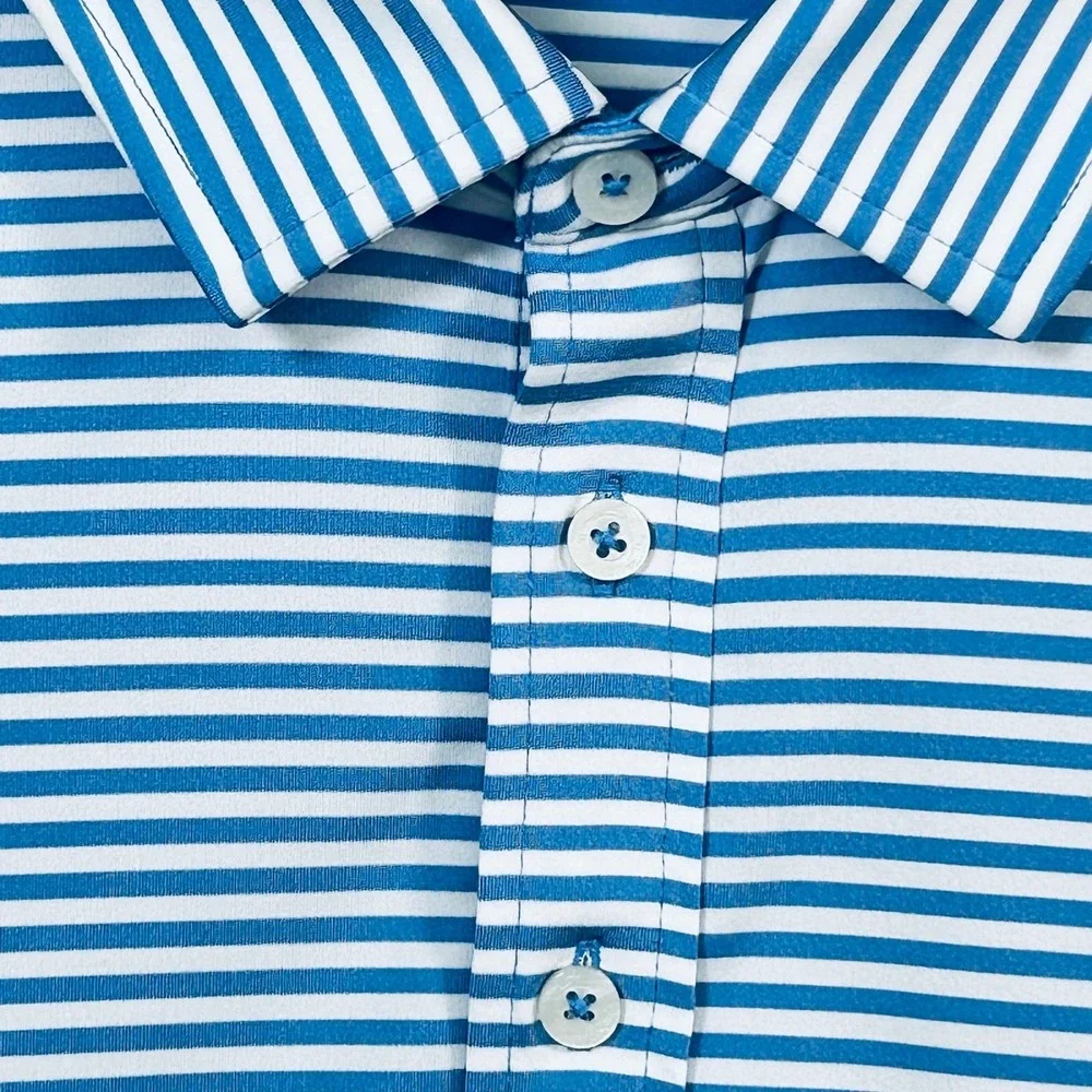 RLX Ralph Lauren Mens Polo Shirt Mens XL Blue White‎ Striped Performance Golf